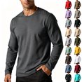 thumbnail image 1 of Nmnitkp Men's Long Sleeve Shirt Solid Cotton Crew Neck Soft Lightweight Crew Top Slim Fit Base Layer for Inner Layering Daily Casual Outdoor Workout Wear Dark Gray,XL, 1 of 8
