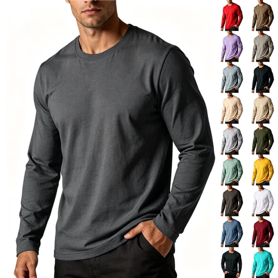 Nmnitkp Men's Long Sleeve Shirt Solid Cotton Crew Neck Soft Lightweight Crew Top Slim Fit Base Layer for Inner Layering Daily Casual Outdoor Workout Wear Dark Gray,XL