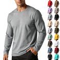 thumbnail image 1 of Nmnitkp Men's Long Sleeve Shirt Solid Cotton Crew Neck Soft Lightweight Crew Top Slim Fit Base Layer for Inner Layering Daily Casual Outdoor Workout Wear Brown,2XL, 1 of 7