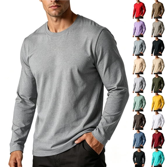 Nmnitkp Men's Long Sleeve Shirt Solid Cotton Crew Neck Soft Lightweight Crew Top Slim Fit Base Layer for Inner Layering Daily Casual Outdoor Workout Wear Brown,2XL