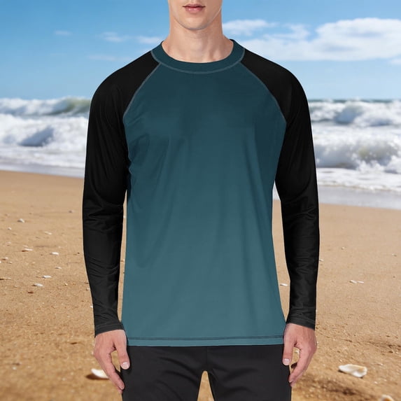 Nmnitkp Men's Long Sleeve Shirts UPF 50+ UV Sun Protection Athletic Shirts for Hiking Running Workout Rash Guard Patchwork Printed Pullover Navy #01,5XL