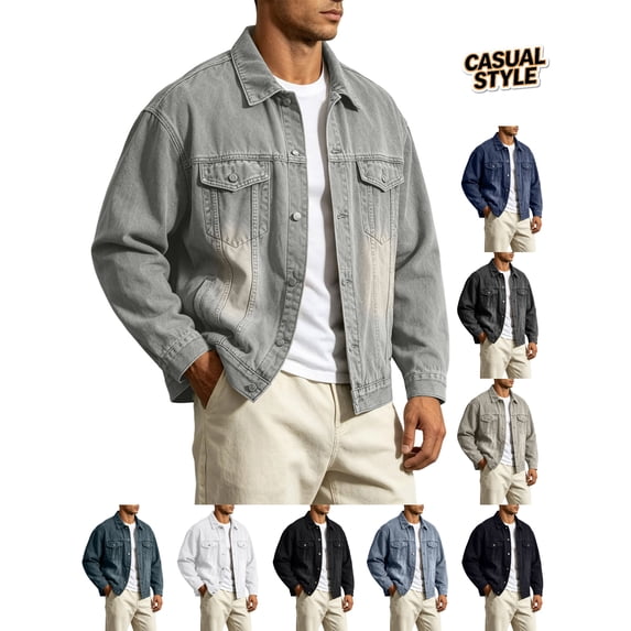 Nmnitkp Men's Loose Fit Denim Jacket Vintage Washed Trucker Jacket Button‑Down Long Sleeve Casual Work Coat for Fall Street Daily Dating Outdoor Wear Khaki,3XL