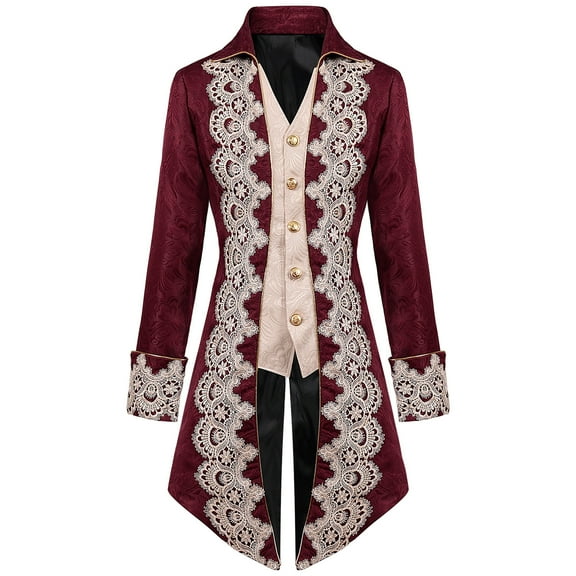 Nmnitkp Men's Medieval Tailcoat Jacket Embroidery Vintage Gothic Steampunk Tuxedo & High Quality Fabric Jackets for Men High Cost Performance Coat Halloween Tuxedo Coats