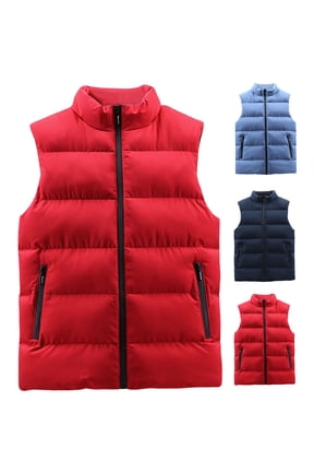 Men's Puffer Padded Vest Full Zip Stand Collar Sleeveless Outerwear Jacket Zipper Pockets Warm Casual Vest for Fall Winter Daily Wear Travel Outdoor Commute Wear Red,M