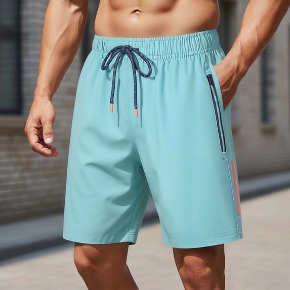Nmnitkp Men's Quick Dry Athletic Shorts Elastic Waist Drawstring With Zipper Pockets Lightweight Breathable Workout Running Basketball Gym Outdoor Shorts Sky Blue,XL