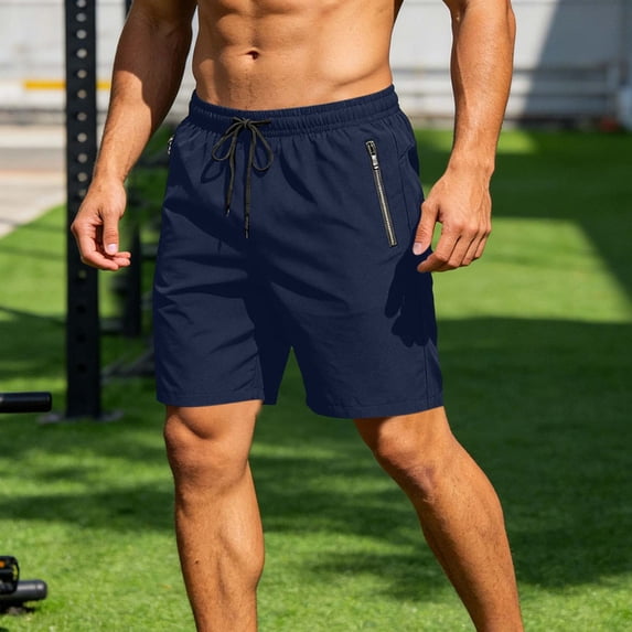 Nmnitkp Men's Quick Dry Athletic Shorts Elastic Waist Drawstring With Zipper Pockets Lightweight Workout Gym Running Hiking Summer Shorts, 7 Inch Blue,3XL