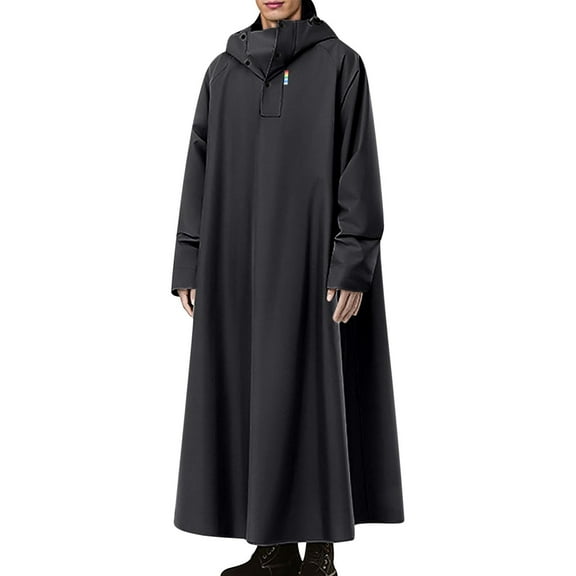 Nmnitkp Men's Raincoat Long Rain Jacket Hooded Waterproof Emergency Poncho Raincoat Trench Fishing Coat Black,Free Size