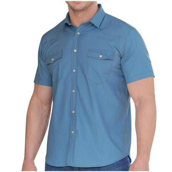 Nmnitkp Men's Regular-Fit Short-Sleeve Shirt New Design Men's Stretch Denim Shirt with Pocket Button Lapel Mens Shirts Breathable and Comfortable Shirts(Plus Size & Regular)