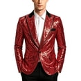 thumbnail image 1 of Nmnitkp Men's Sequin Blazer Jacket Black Contrast Lapel Single‑Button Long Sleeve Suit Coat for Party Stage Show Holiday Nightclub Special Event Wear Red,M, 1 of 6