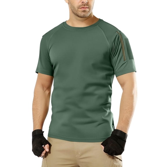 Nmnitkp Men's Shirt Quick Dry Performance Short Sleeve Tactical Shirts Pique Jersey Button Turndown Collar Training Uniform Army Green #01,M