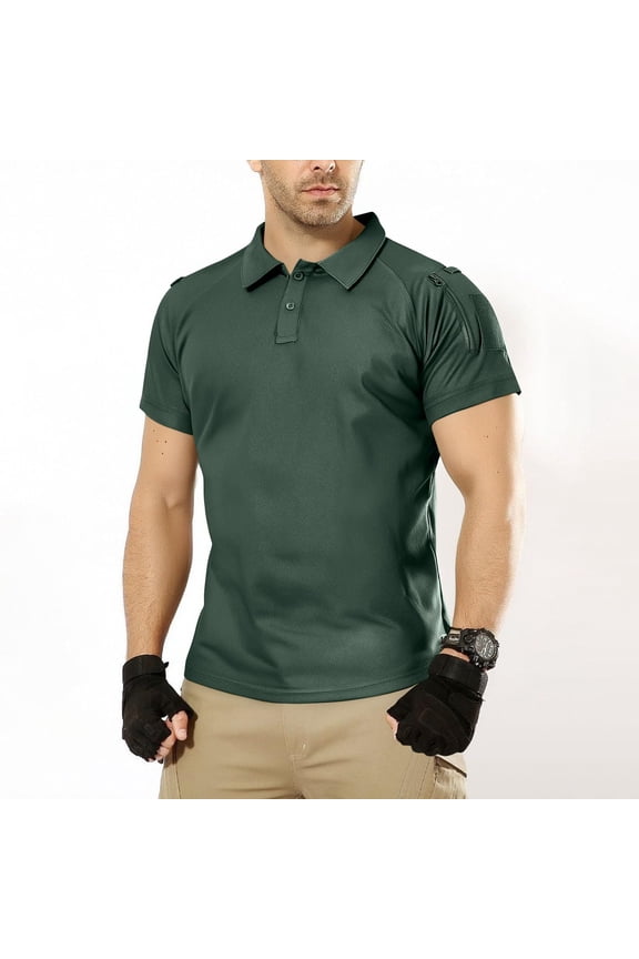 Men's Shirt Quick Dry Performance Short Sleeve Tactical Shirts Pique Jersey Button Turndown Collar Training Uniform Army Green,XL