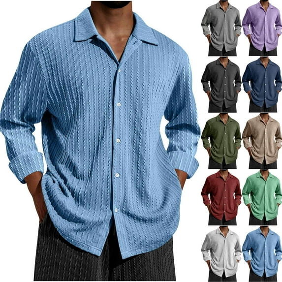 Nmnitkp Men's Shirts Casual Button Down Long Sleeve Shirt Solid Spread Collar Summer Beach Shirts Light Blue,L