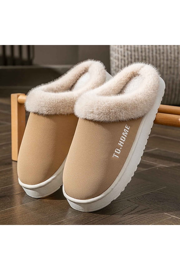 Men's Slippers Fuzzy Warm House Shoes Memory Foam Slip On Clog Plush Wool Fleece Indoor Outdoor Beige,42