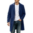 thumbnail image 1 of Nmnitkp Men's Solid Color Notched Lapel Single‑Breasted Mid‑Long Wool Blend Overcoat Long Sleeve Pocket Trench Coat for Fall Winter Business Casual Daily Street Outfits Navy,3XL, 1 of 9