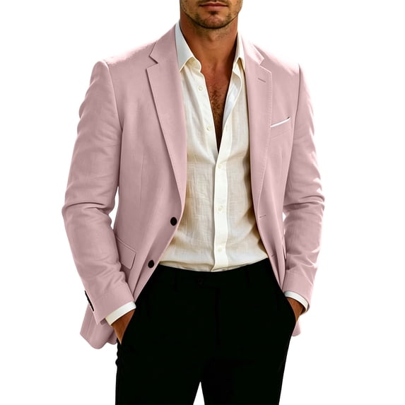 Nmnitkp Men's Solid Color Single‑Breasted 2‑Button Blazer Jacket Notched Lapel Casual Business Suit Coat for Wedding Prom Date Night Office Daily Party Occasions Pink,M