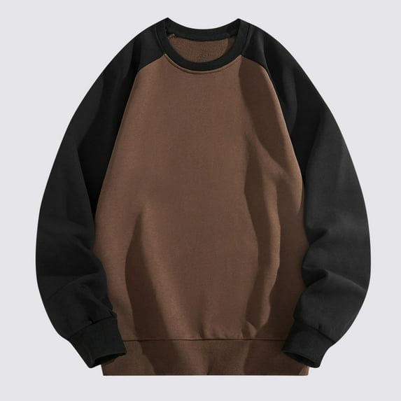 Nmnitkp Men's Sports Shoulder Insert Round Collar Pullover Sweatshirt Long Sleeve Solid Mens Sweatshirt Coffee,M
