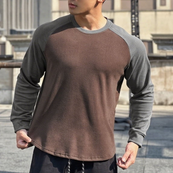 Nmnitkp Men's Sweatshirts High-Quality Fabric Long Sleeve Shirts for Men Soft Long Sleeve Crewneck Sweatshirt Sweat Shirt Pullover Sweatshirt Coffee,2XL