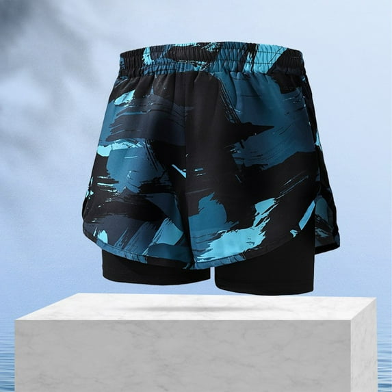 Nmnitkp Men's Swim Trunks 2 in 1 Beach Shorts Quick Dry Bathing Suits with Compression Liner Swim Trunks UPF 50+ Sun Protection Men's Swimwear Blue,3XL