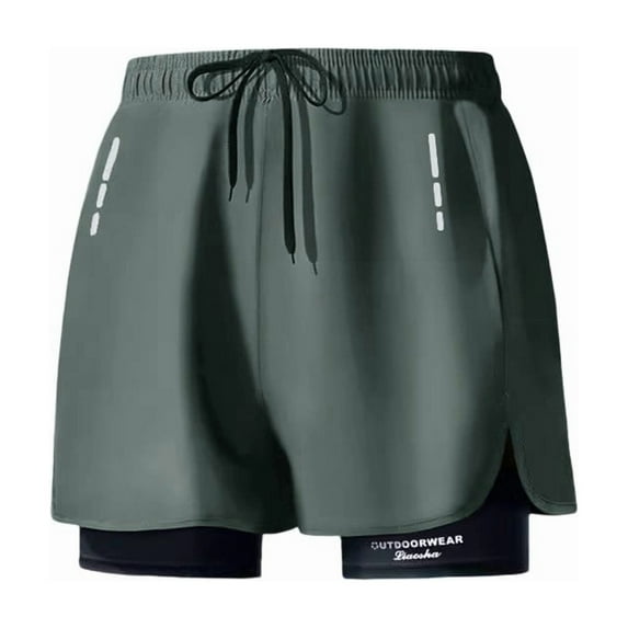Nmnitkp Men's Swim Trunks 2 in 1 Beach Shorts Quick Dry Bathing Suits with Compression Liner Swim Trunks UPF 50+ Sun Protection Men's Swimwear Dark Gray #11,Free Size