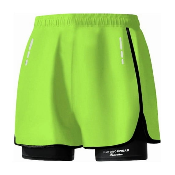 Nmnitkp Men's Swim Trunks 2 in 1 Beach Shorts Quick Dry Bathing Suits with Compression Liner Swim Trunks UPF 50+ Sun Protection Men's Swimwear Green #11,Free Size