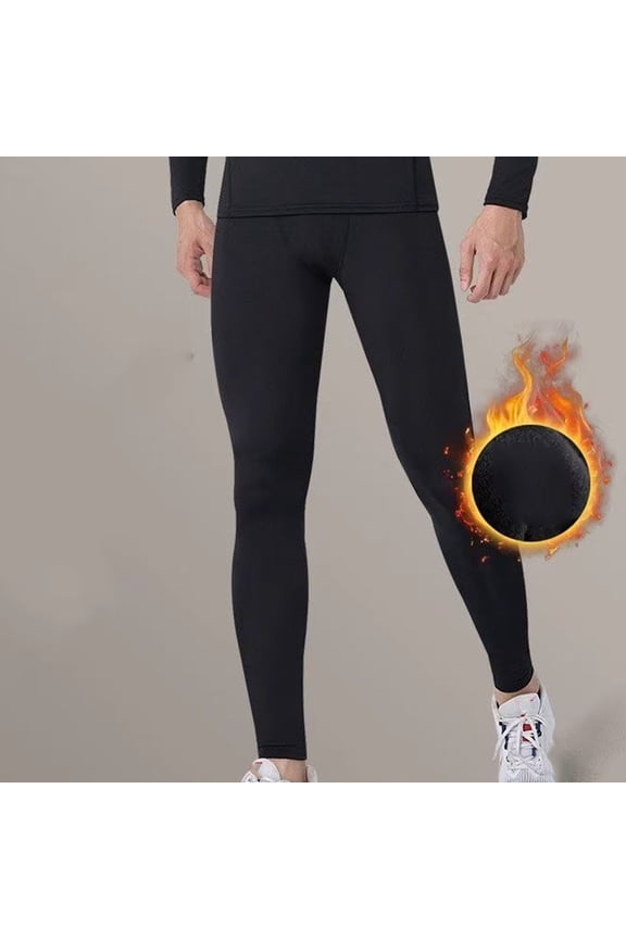 Men's Thermal Compression Pants, Fleece Lined Running Tights Leggings, Athletic Ski Base Layer Bottoms Cold Weather Black,L