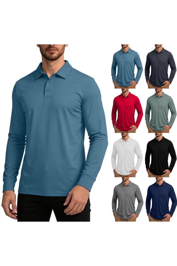 Men's UPF 50+ Long Sleeve Sun Shirt Solid Color Quick Dry Moisture Wicking Lightweight Breathable Performance Top for Golf Hiking Casual Summer Wear Blue,S