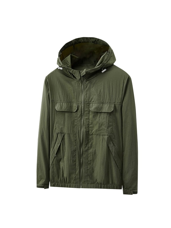 Men's UPF 50+ Sun Protection Hooded Jacket UV Shirt Long Sleeve SPF Quick Dry for Fishing Hiking Workout & Cool and Breathable Mens Sun Protection Shirts with Zip Pockets