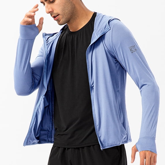 Nmnitkp Men's UPF 50+ Sun Protection Hooded Jacket UV Shirt Long Sleeve SPF Quick Dry for Fishing Hiking Workout & High Quality Sunscreen Fabric Mens Sun Protection Shirts with Zip Pockets