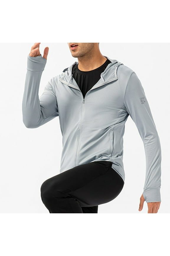 Men's UPF 50+ Sun Protection Hooded Jacket UV Shirt Long Sleeve SPF Quick Dry for Fishing Hiking Workout & High Quality Sunscreen Fabric Mens Sun Protection Shirts with Zip Pockets