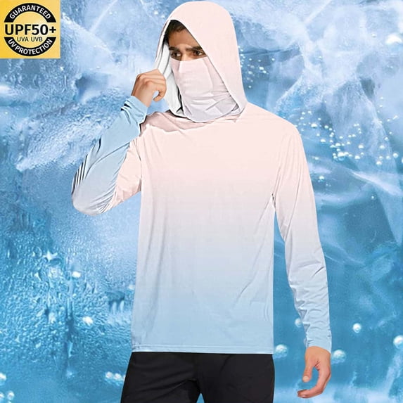 Nmnitkp Men's UPF 50+ Sun Protection Hoodie Lightweight Long Sleeve Rash Guard Shirts Fishing Swim Athletic Workout,Sun Protection Shirts for Men with Mask