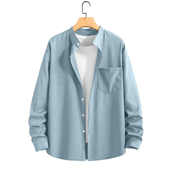 Nmnitkp Men's UPF 50+ Sun Protection Long Sleeve Shirt Henley Collar Cotton Linen Like Breathable Lightweight Top with Chest Pocket for Casual Daily Hiking Golf Summer Light Blue,XL