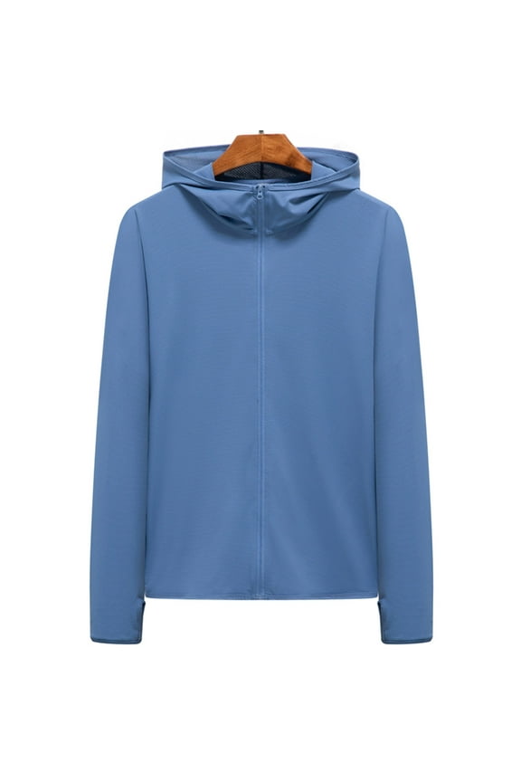 Men's UPF 50+ Sun Protection Outdoor Light Jacket Full Zip Hoodie Long Sleeve Fishing Hiking Sun Shirts for Men Ice silk Comfortable and Breathable Mens UV Protection Shirts