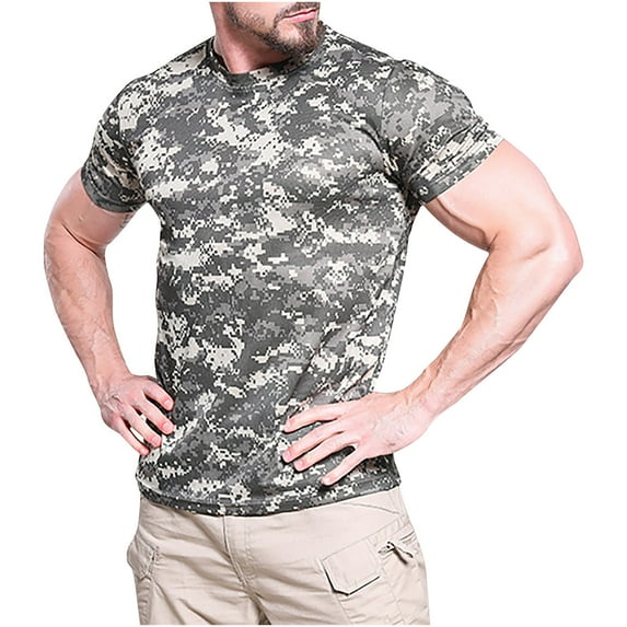 Nmnitkp Men's UPF 50+ Sun Protection Shirts Swim SPF UV Quick Dry Short Sleeve T-Shirts for Athletic Fishing Training & Camouflage and Solid Color Print Mens Sun Protection Shirts