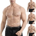 thumbnail image 1 of Nmnitkp Men's V-Neck Rhinestone Fishnet Tank Tops, Sheer Hollow Sparkle Sleeveless Shirts for Nightclub Party, Rave Festival, Stage Performance & Clubwear Outfit White,S, 1 of 6
