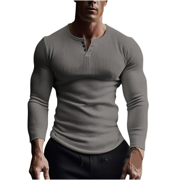 Nmnitkp Men's Waffle Henley Long Sleeve Shirt Soft and Skin-Friendly Men's Long Sleeve Shirt Casual Basic Button T-Shirt Classic Summer Tops