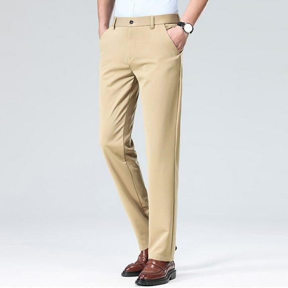 Nmnitkp Mens Classic-Fit Pants High Elastic Waisted Adjustable Belt Elastic Business Dress Pants Straight Leg Work Trousers Long Straight Suit Pants