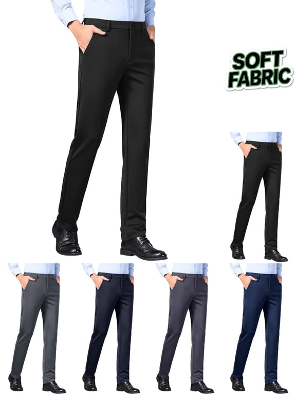 Mens Dress Pants Casual High - Elasticity Suit Pants Wrinkle - Resilient High Waisted Non - Iron Business Formal Men's Pants Black,35