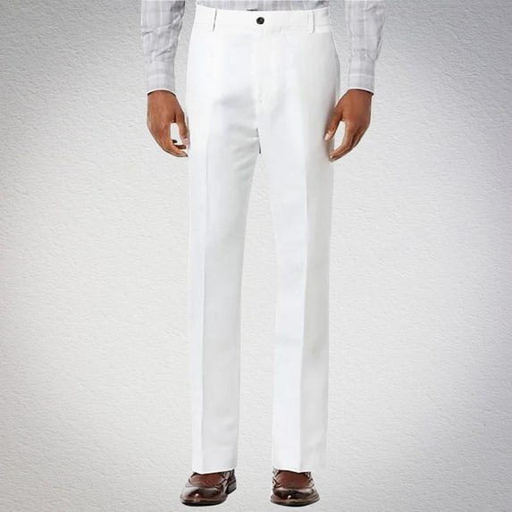 Nmnitkp Mens Dress Pants High-end Fabric Straight Fit Casual Pants with Expandable Waist Flat Front Men's Pants White,2XL