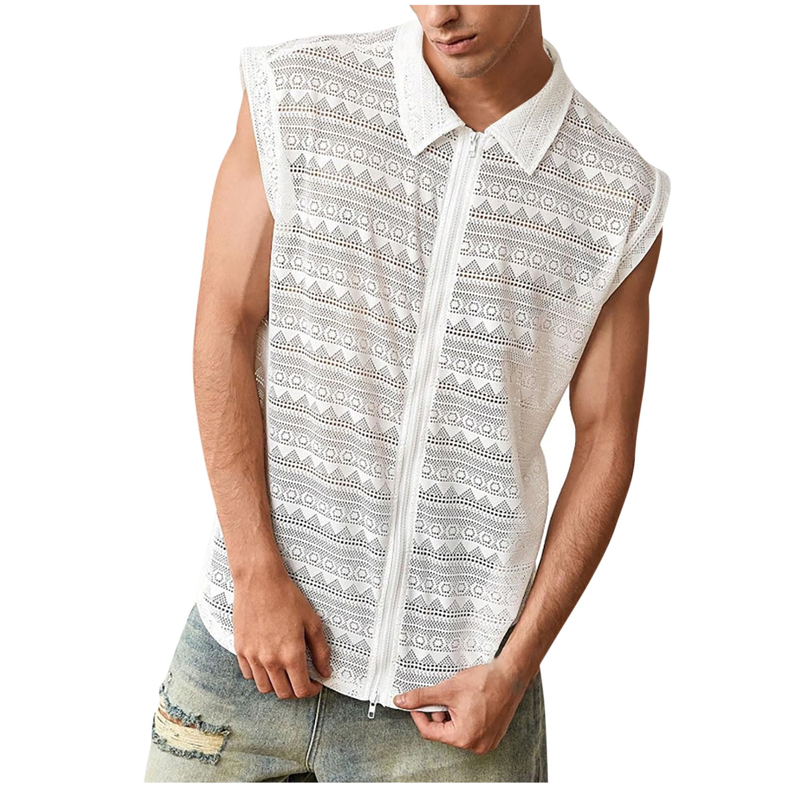 Nmnitkp Mens Floral Lace Shirt Short Sleeve Hollow Out Sheer