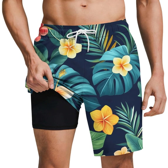 Nmnitkp Mens Hawaiian Swim Trunks Quick Dry Beach Shorts with Mesh Lining, Breathable Fit Print Athletic Workout Beach Shorts Swimwear Bathing Suits
