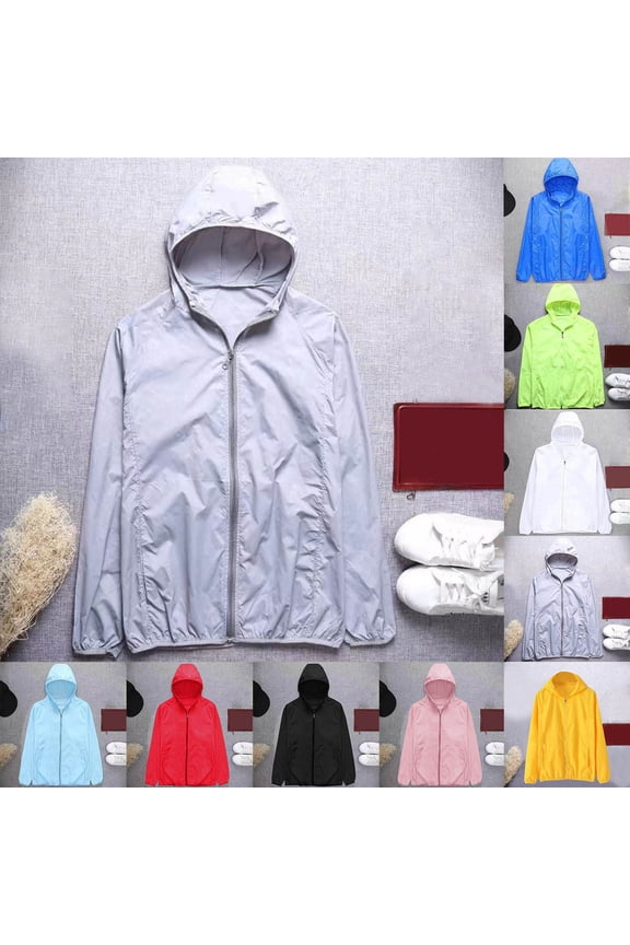 Mens Jacket Thin Sports Multi-bag Casual Loose Mountaineering Tooling Outdoor Long Sleeve Hooded Casual Outwear Jackets Gray,L