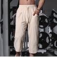 thumbnail image 1 of Nmnitkp Mens Linen Pants Casual Lightweight 3/4 Baggy Pants Drawstring Elastic Waist Beach Yoga Pants with Pockets, 1 of 9