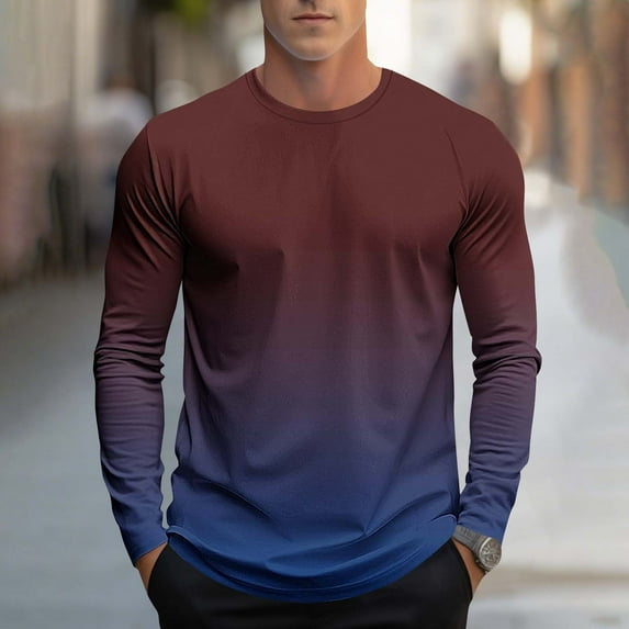 Nmnitkp Mens Long Sleeve Tee Shirts Casual Cotton T-Shirts Fall Winter Tops Gradient Tshirts for Men Trendy Work Shirt Top Wine,3XL