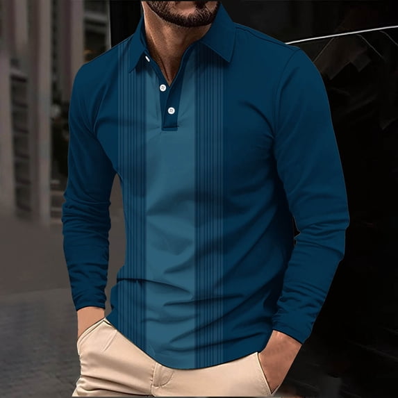Nmnitkp Mens Long Sleeve Tee Shirts Casual Soft and Comfortable Shirt With Printed Long Sleeved Collar Top/Shirt Blue,4XL