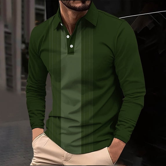 Nmnitkp Mens Long Sleeve Tee Shirts Casual Soft and Comfortable Shirt With Printed Long Sleeved Collar Top/Shirt Green,L