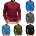 thumbnail image 1 of Nmnitkp Mens Long Sleeve Tee Shirts Solid Color Casual Pullover Button Half-cardigan Mens Sweatshirt Round Neck Pocket Top Wine,L, 1 of 8
