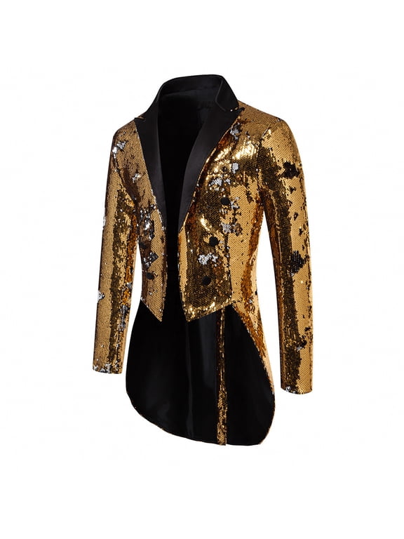 Mens Sequin Tuxedo Jacket Classic Style Tails Slim Fit Blazer Tailcoat Dress Coat Fine Workmanship Blazer for Men Swallowtail Dinner Party Wedding Blazer Suit