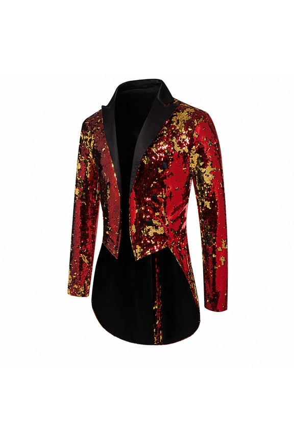 Mens Sequin Tuxedo Jacket Classic Style Tails Slim Fit Blazer Tailcoat Dress Coat Fine Workmanship Blazer for Men Swallowtail Dinner Party Wedding Blazer Suit