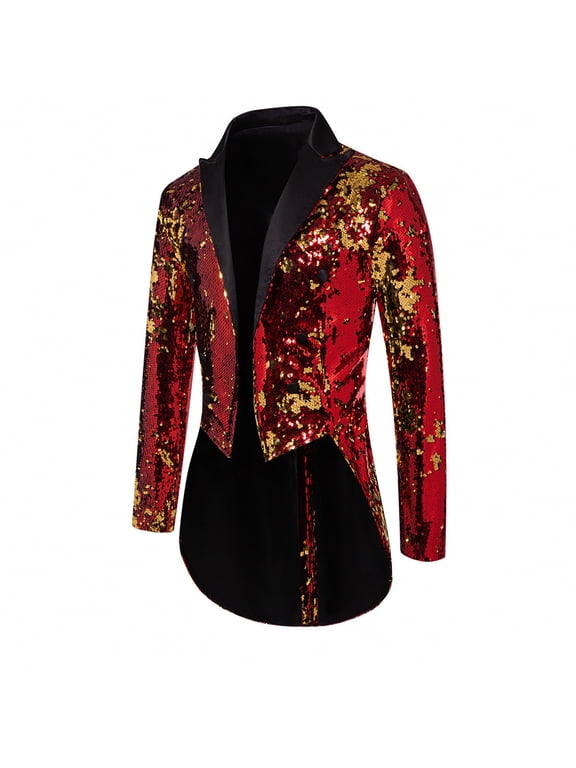 Mens Sequin Tuxedo Jacket Classic Style Tails Slim Fit Blazer Tailcoat Dress Coat Fine Workmanship Blazer for Men Swallowtail Dinner Party Wedding Blazer Suit
