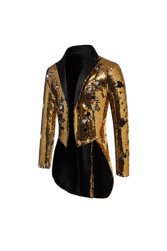 Mens Sequin Tuxedo Jacket Classic Style Tails Slim Fit Blazer Tailcoat Dress Coat Fine Workmanship Blazer for Men Swallowtail Dinner Party Wedding Blazer Suit